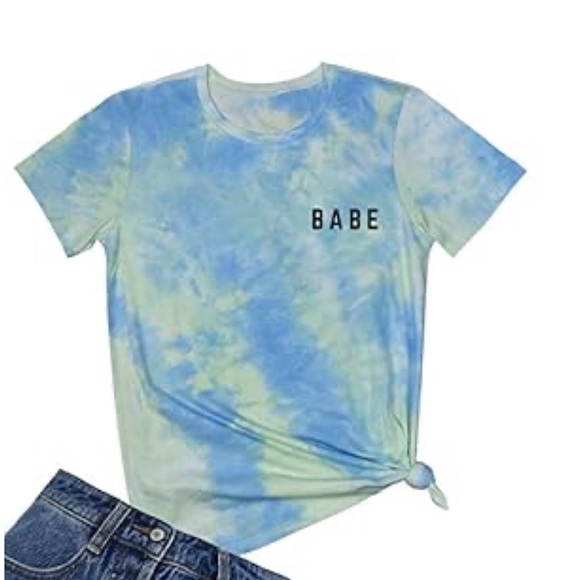 Tops - RESERVED VVA BABE Women's Tie Dye T-Shirt Short Sleeve Tee Top Blue Green XL